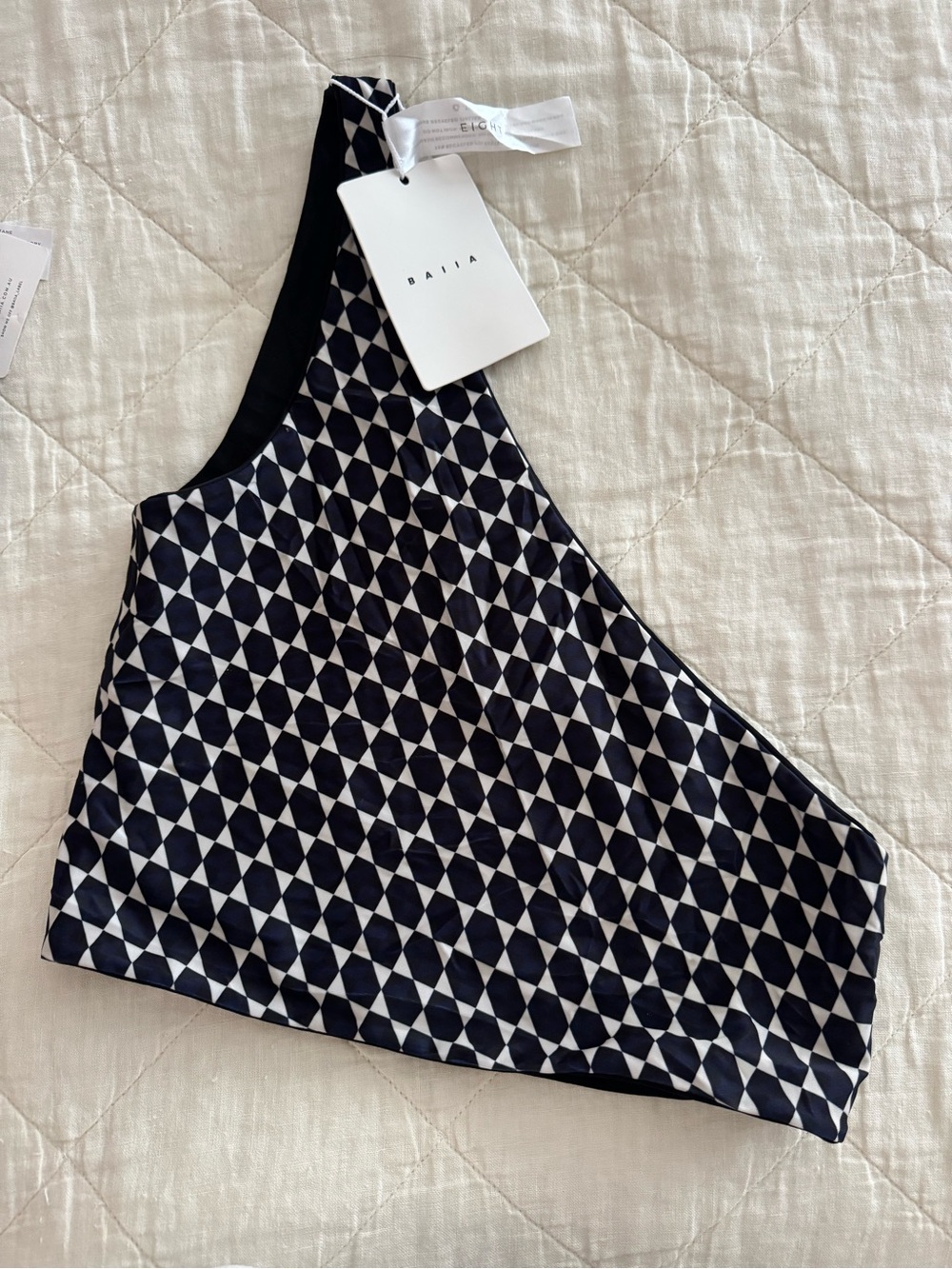 BAIIA Black & White Geo One-Shoulder Bikini Top